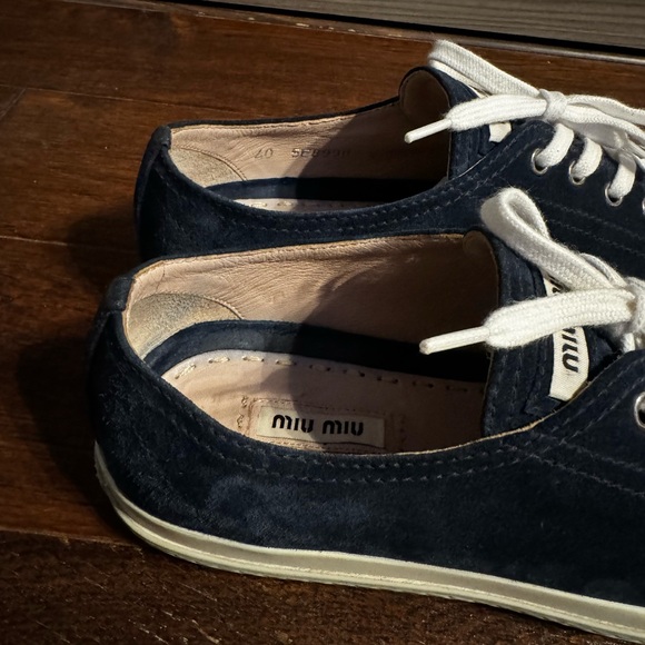Miu Miu Navy Blue Suede Metal Cap Toe Lace Up Sneakers- 40 - Picture 9 of 14